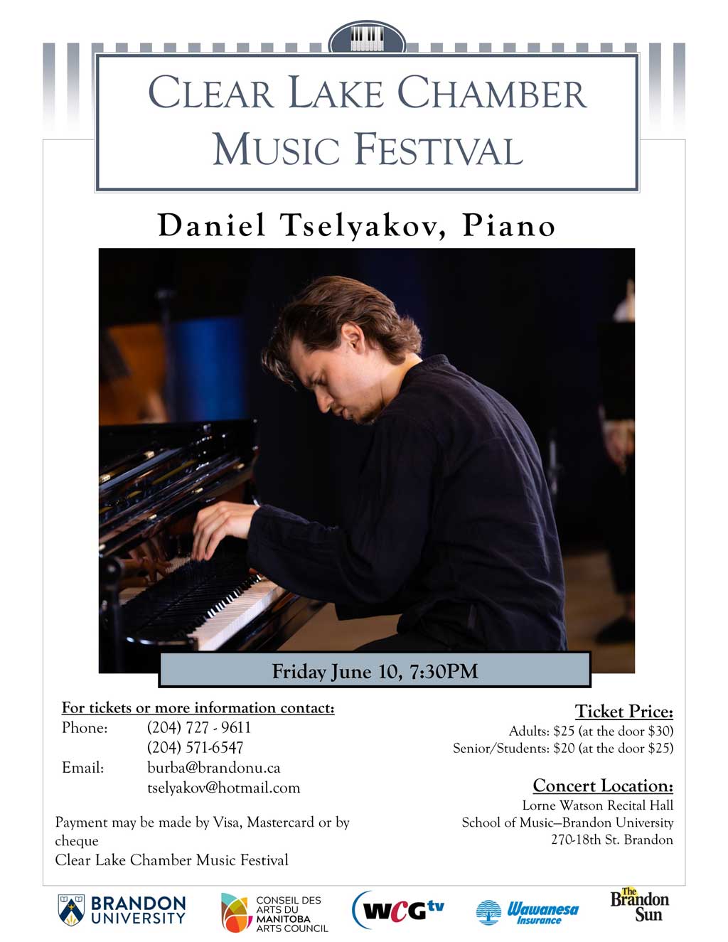 Concert 1 Daniel Tselyakov, Piano June 10, 2022; 730 PM Clear
